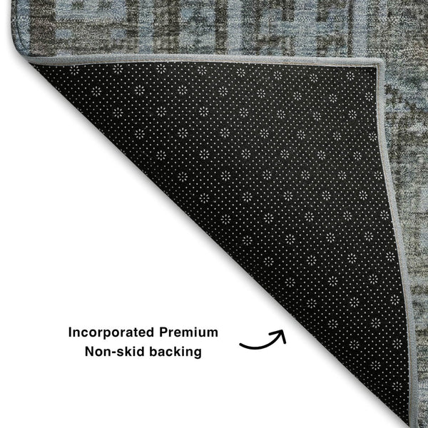 HomeRoots 8' X 10' Chocolate & Blue Geometric Area Rug - Washable, UV-Protected, Stain-Resistant Design! 708107