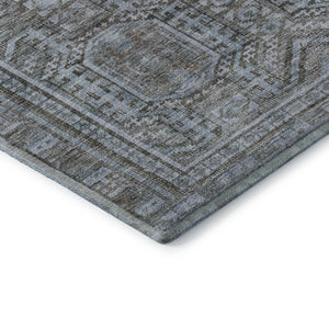 HomeRoots 8' X 10' Chocolate & Blue Geometric Area Rug - Washable, UV-Protected, Stain-Resistant Design! 708107