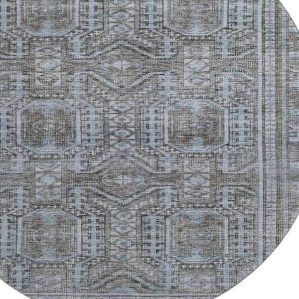 HomeRoots 8' X 10' Chocolate & Blue Geometric Area Rug - Washable, UV-Protected, Stain-Resistant Design! 708107