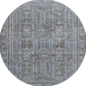 HomeRoots 8' X 10' Chocolate & Blue Geometric Area Rug - Washable, UV-Protected, Stain-Resistant Design! 708107