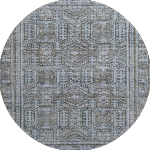 HomeRoots 8' X 10' Chocolate & Blue Geometric Area Rug - Washable, UV-Protected, Stain-Resistant Design! 708107