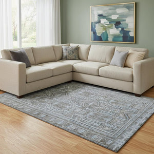 HomeRoots 9' X 12' Chocolate and Blue Geometric Area Rug – Durable, Washable, UV-Protected for High-Traffic Areas 708108