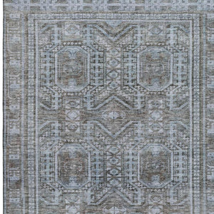 HomeRoots 9' X 12' Chocolate and Blue Geometric Area Rug – Durable, Washable, UV-Protected for High-Traffic Areas 708108