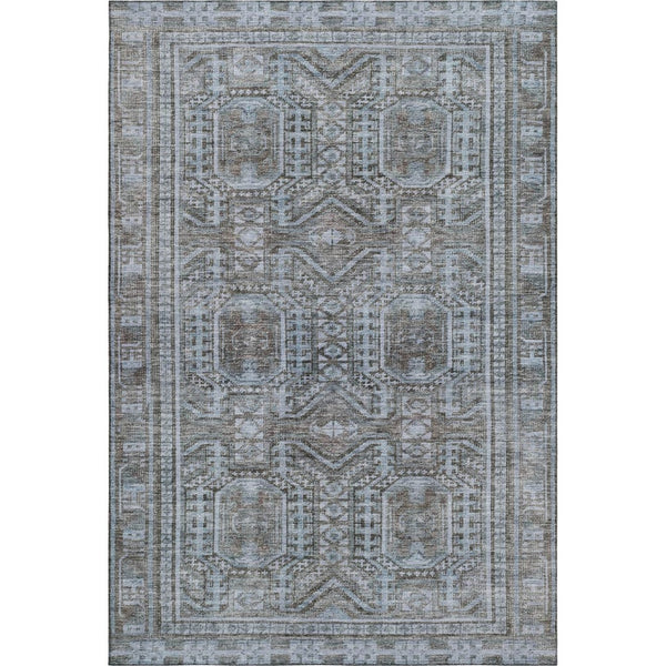 HomeRoots 10' X 14' Chocolate and Blue Geometric Washable Area Rug – UV Resistant, Easy-Care for Family Spaces! 708109
