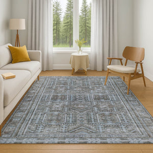 HomeRoots 10' X 14' Chocolate and Blue Geometric Washable Area Rug – UV Resistant, Easy-Care for Family Spaces! 708109