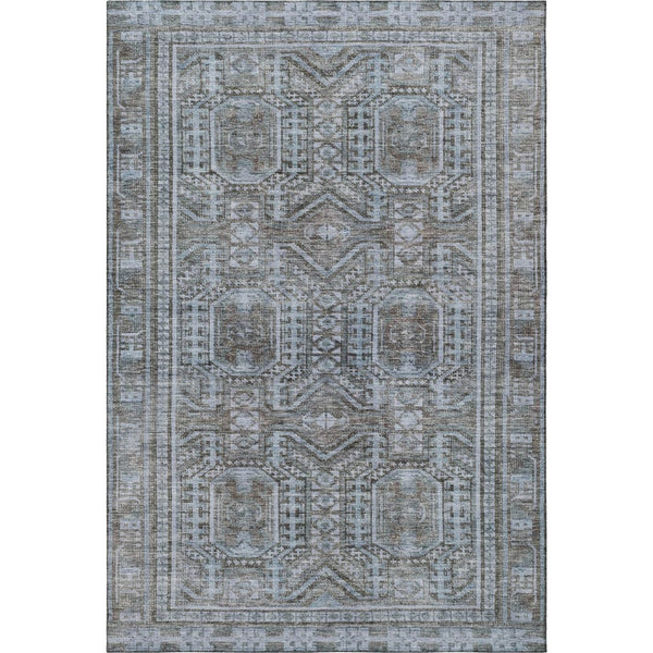 HomeRoots 10' X 14' Chocolate and Blue Geometric Washable Area Rug – UV Resistant, Easy-Care for Family Spaces! 708109