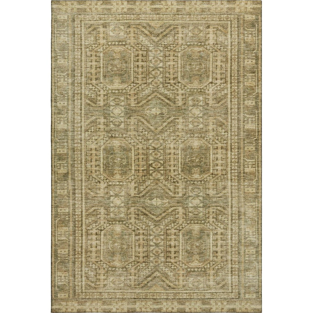 HomeRoots 5' X 8' Washable Khaki & Taupe Geometric Area Rug with UV Protection for High-Traffic Spaces 708111