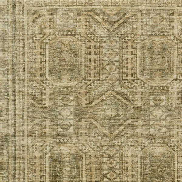 HomeRoots 5' X 8' Washable Khaki & Taupe Geometric Area Rug with UV Protection for High-Traffic Spaces 708111