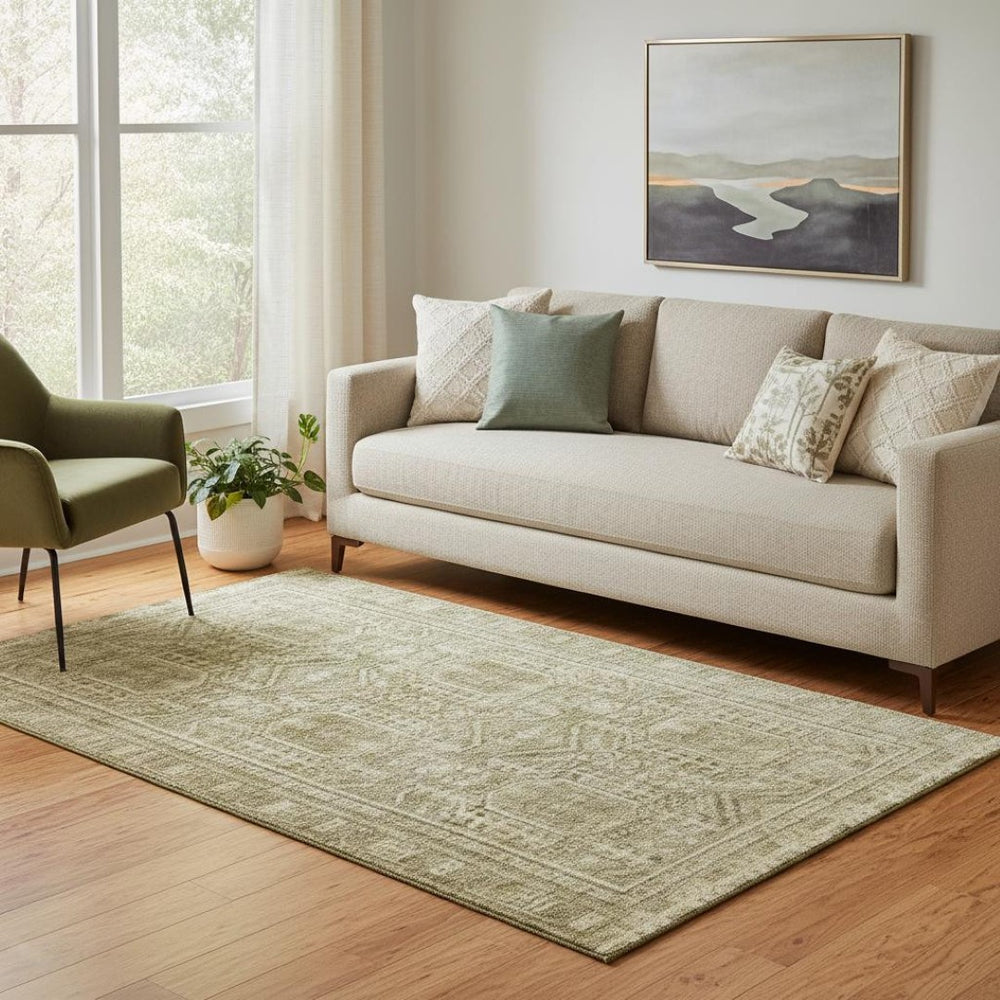 HomeRoots 8' Khaki and Taupe Geometric Washable Round Rug - UV Protected, Stain-Resistant, Stylish & Durable 708112