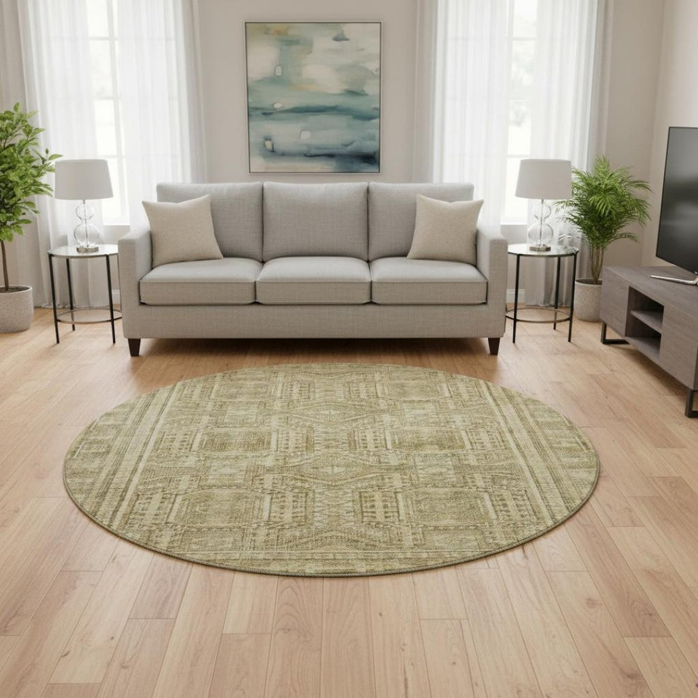 HomeRoots 8' X 10' Washable Khaki and Taupe Geometric Area Rug with UV Protection for Easy Care and Style 708113