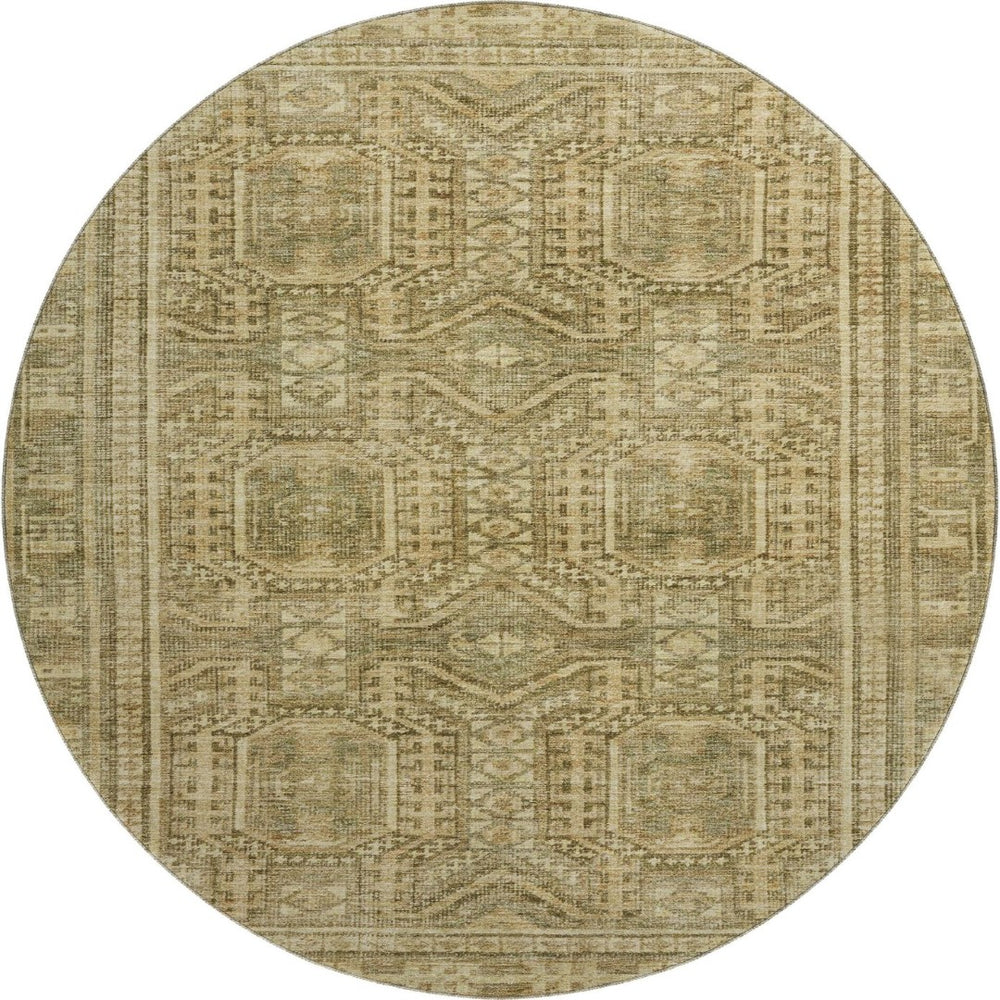 HomeRoots 8' X 10' Washable Khaki and Taupe Geometric Area Rug with UV Protection for Easy Care and Style 708113