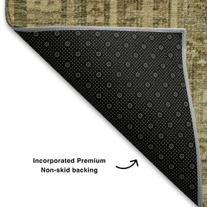HomeRoots 8' X 10' Washable Khaki and Taupe Geometric Area Rug with UV Protection for Easy Care and Style 708113