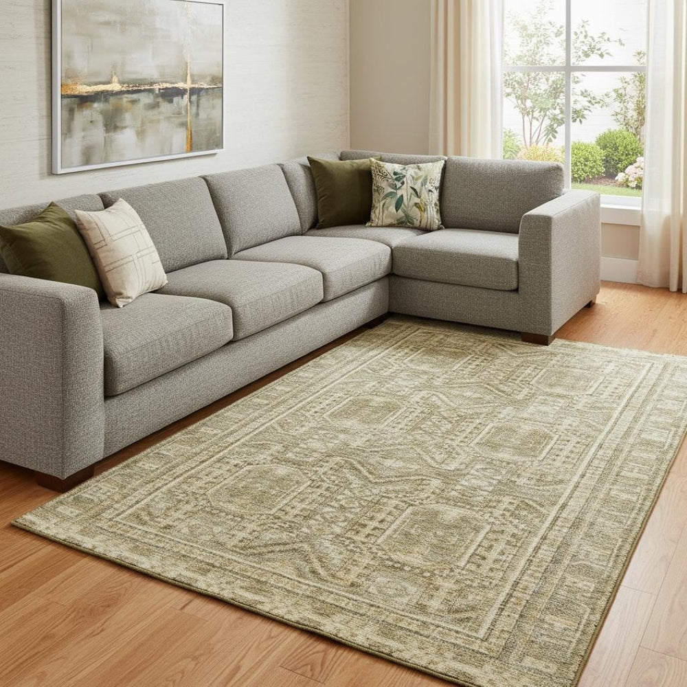 HomeRoots 9' X 12' Stylish Khaki & Taupe Geometric Area Rug – Washable, Stain-Resistant, UV Protected & Non-Slip 708114