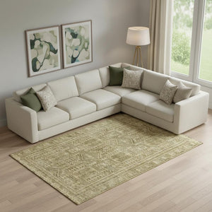 HomeRoots 10' X 14' Khaki & Taupe Geometric Area Rug - Washable, Stain Resistant, UV Protected for Busy Homes 708115