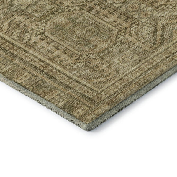 HomeRoots 10' X 14' Khaki & Taupe Geometric Area Rug - Washable, Stain Resistant, UV Protected for Busy Homes 708115