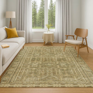 HomeRoots 10' X 14' Khaki & Taupe Geometric Area Rug - Washable, Stain Resistant, UV Protected for Busy Homes 708115