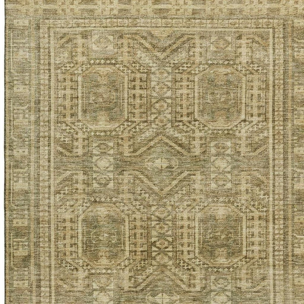 HomeRoots 10' X 14' Khaki & Taupe Geometric Area Rug - Washable, Stain Resistant, UV Protected for Busy Homes 708115