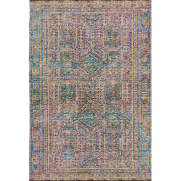 HomeRoots 5' X 8' Orange & Teal Geometric Washable Area Rug - Stain Resistant, UV Protected, Durable Design 708117
