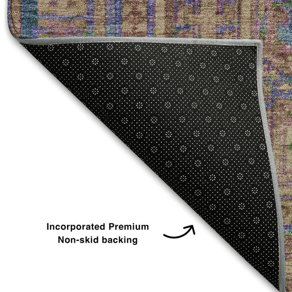 HomeRoots 5' X 8' Orange & Teal Geometric Washable Area Rug - Stain Resistant, UV Protected, Durable Design 708117