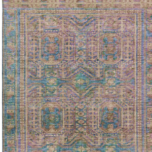 HomeRoots 5' X 8' Orange & Teal Geometric Washable Area Rug - Stain Resistant, UV Protected, Durable Design 708117