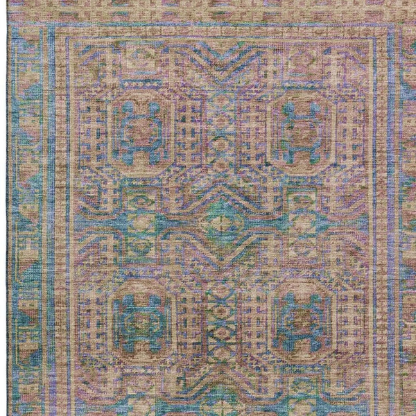 HomeRoots 5' X 8' Orange & Teal Geometric Washable Area Rug - Stain Resistant, UV Protected, Durable Design 708117