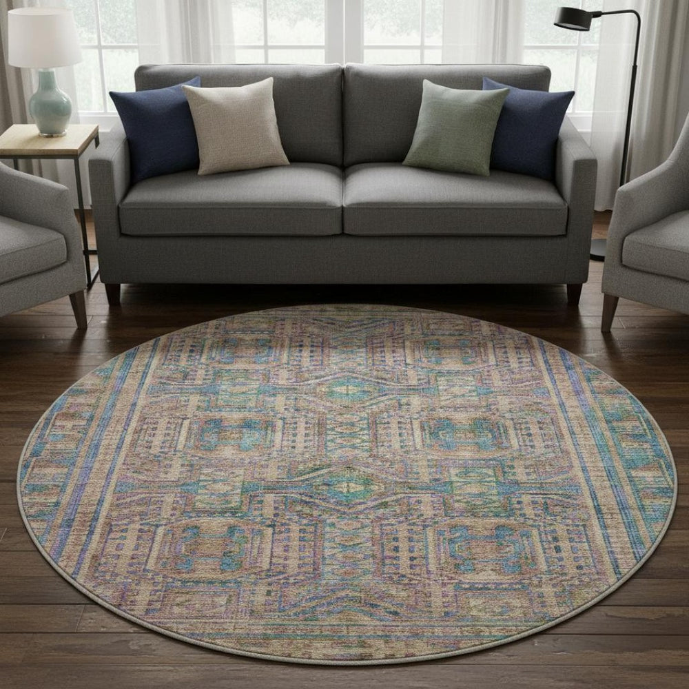 HomeRoots 8' X 10' Stylish Orange & Teal Geometric Washable Area Rug – UV Protected, Stain Resistant, Non-Slip 708119