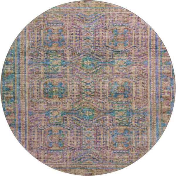 HomeRoots 8' X 10' Stylish Orange & Teal Geometric Washable Area Rug – UV Protected, Stain Resistant, Non-Slip 708119