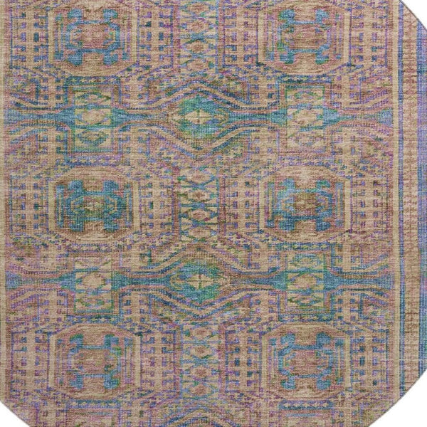 HomeRoots 8' X 10' Stylish Orange & Teal Geometric Washable Area Rug – UV Protected, Stain Resistant, Non-Slip 708119
