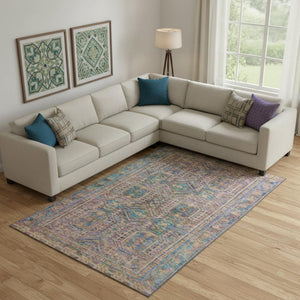 HomeRoots 10' X 14' Vibrant Orange and Teal Geometric Area Rug - Washable, UV-Protected, Family-Friendly Decor 708121