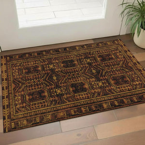 HomeRoots 5' X 8' Stylish Rust and Black Geometric Washable Area Rug with UV Protection for Busy Homes 708123