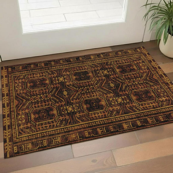 HomeRoots 5' X 8' Stylish Rust and Black Geometric Washable Area Rug with UV Protection for Busy Homes 708123
