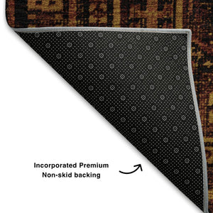 HomeRoots 5' X 8' Stylish Rust and Black Geometric Washable Area Rug with UV Protection for Busy Homes 708123