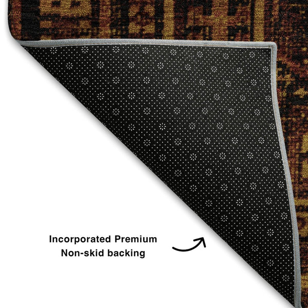 HomeRoots 5' X 8' Stylish Rust and Black Geometric Washable Area Rug with UV Protection for Busy Homes 708123