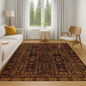 HomeRoots 5' X 8' Stylish Rust and Black Geometric Washable Area Rug with UV Protection for Busy Homes 708123