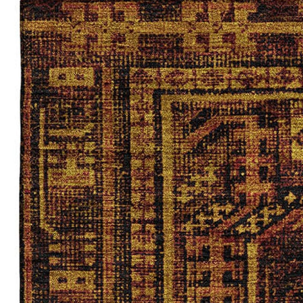 HomeRoots 5' X 8' Stylish Rust and Black Geometric Washable Area Rug with UV Protection for Busy Homes 708123