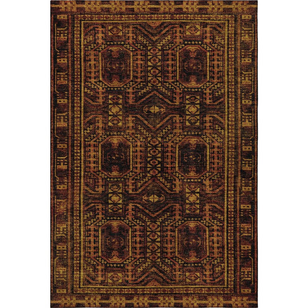 HomeRoots 8' Geometric Round Rug in Rust and Black - Washable, UV-Protected, Non-Slip for High-Traffic Areas 708124