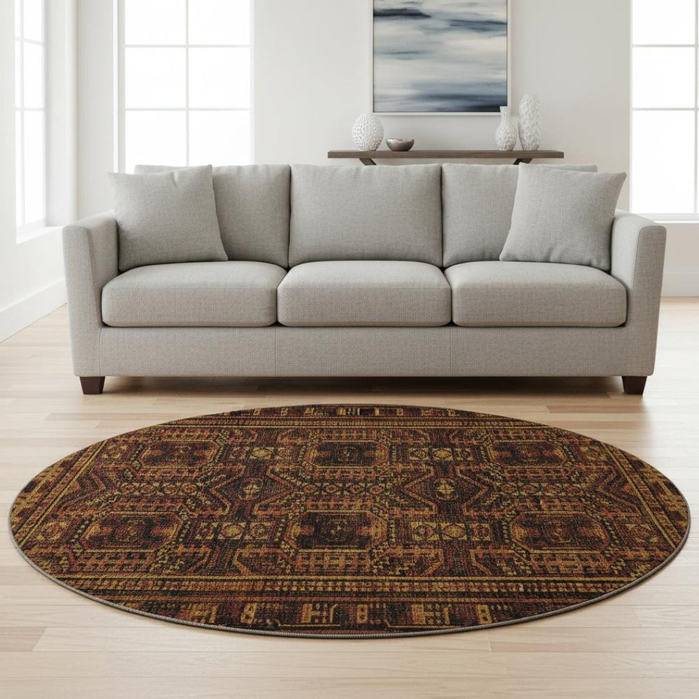HomeRoots 8' X 10' Stylish Rust and Black Geometric Area Rug - Washable, UV-Protected for Busy Homes! 708125