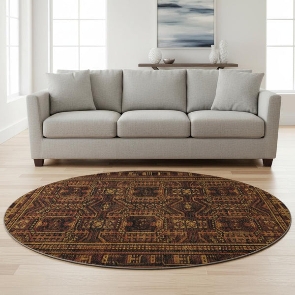 HomeRoots 8' X 10' Stylish Rust and Black Geometric Area Rug - Washable, UV-Protected for Busy Homes! 708125