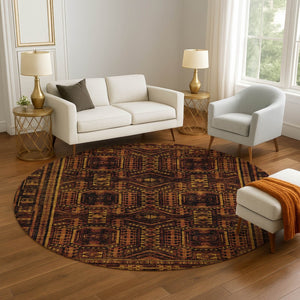 HomeRoots 8' X 10' Stylish Rust and Black Geometric Area Rug - Washable, UV-Protected for Busy Homes! 708125