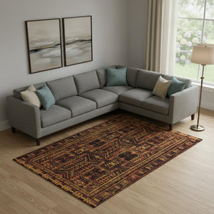 HomeRoots 10' X 14' Modern Rust and Black Geometric Area Rug - Washable, UV Protected, Durable for Busy Homes 708127