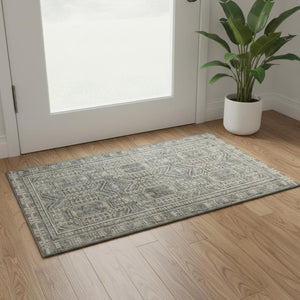 HomeRoots 5' X 8' Stylish Pewter & Gray Geometric Area Rug - Washable, UV-Protected, Ideal for Families & Pets 708129