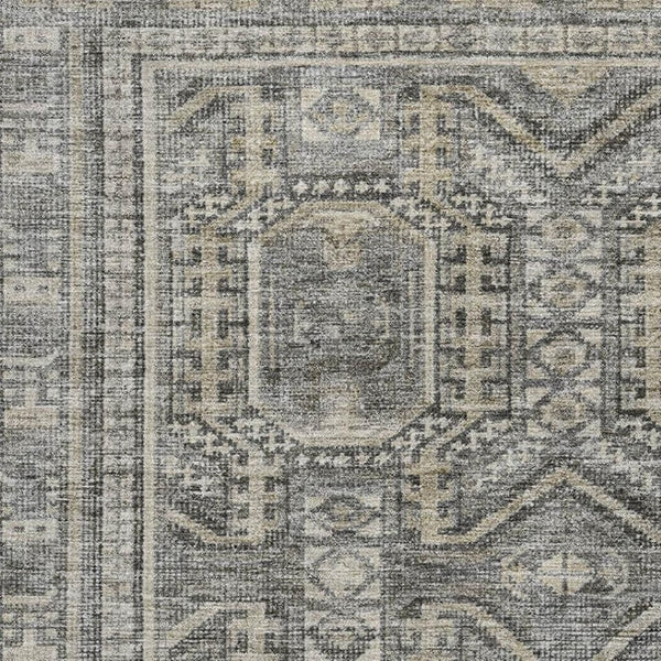 HomeRoots 5' X 8' Stylish Pewter & Gray Geometric Area Rug - Washable, UV-Protected, Ideal for Families & Pets 708129