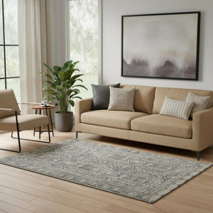 HomeRoots 8' Modern Pewter and Gray Geometric Washable Round Rug with UV Protection for High-Traffic Homes 708130