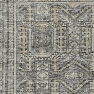 HomeRoots 8' Modern Pewter and Gray Geometric Washable Round Rug with UV Protection for High-Traffic Homes 708130