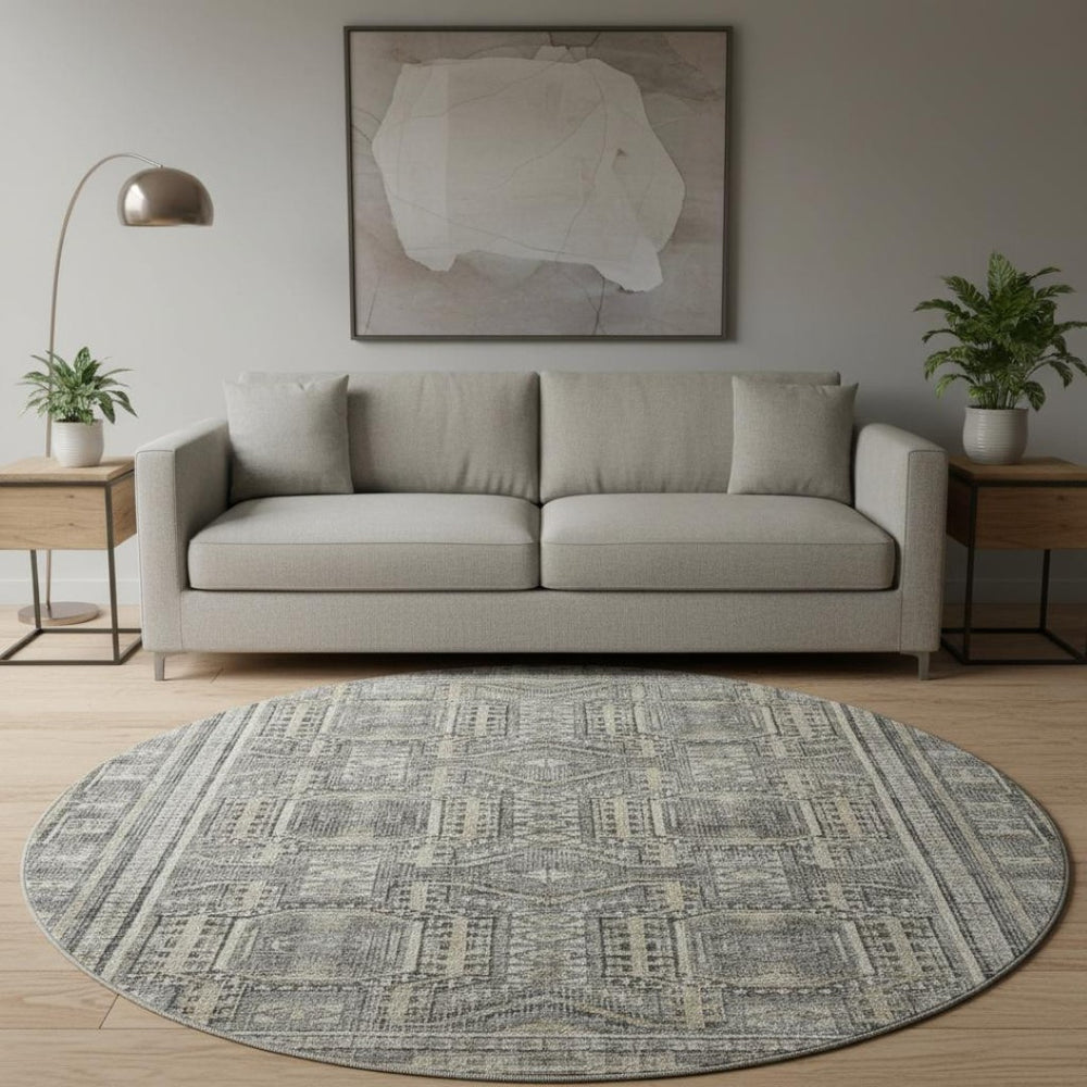 HomeRoots 8' X 10' Stylish Pewter & Gray Geometric Washable Area Rug with UV Protection for Modern Homes 708131