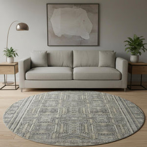 HomeRoots 8' X 10' Stylish Pewter & Gray Geometric Washable Area Rug with UV Protection for Modern Homes 708131
