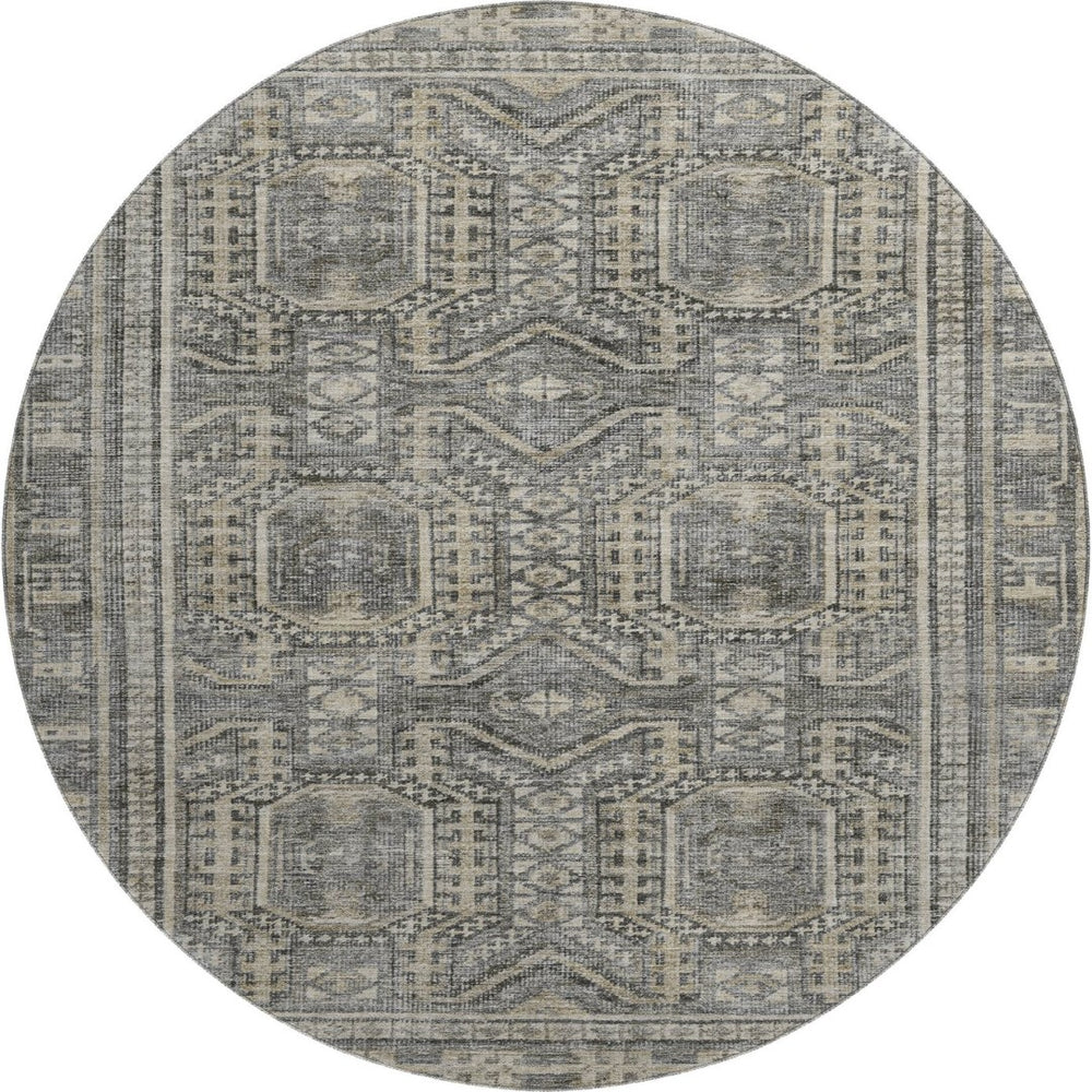 HomeRoots 8' X 10' Stylish Pewter & Gray Geometric Washable Area Rug with UV Protection for Modern Homes 708131