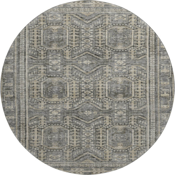 HomeRoots 8' X 10' Stylish Pewter & Gray Geometric Washable Area Rug with UV Protection for Modern Homes 708131