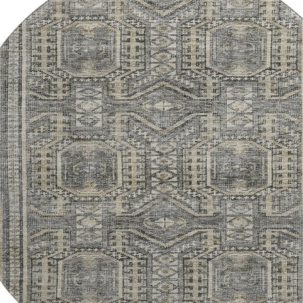 HomeRoots 8' X 10' Stylish Pewter & Gray Geometric Washable Area Rug with UV Protection for Modern Homes 708131
