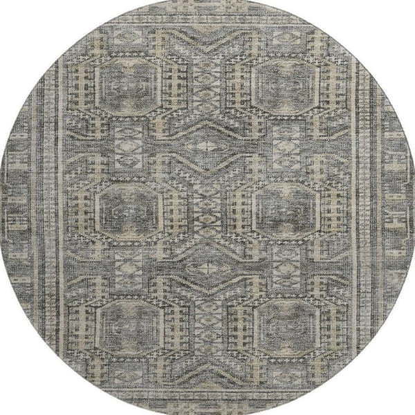 HomeRoots 8' X 10' Stylish Pewter & Gray Geometric Washable Area Rug with UV Protection for Modern Homes 708131